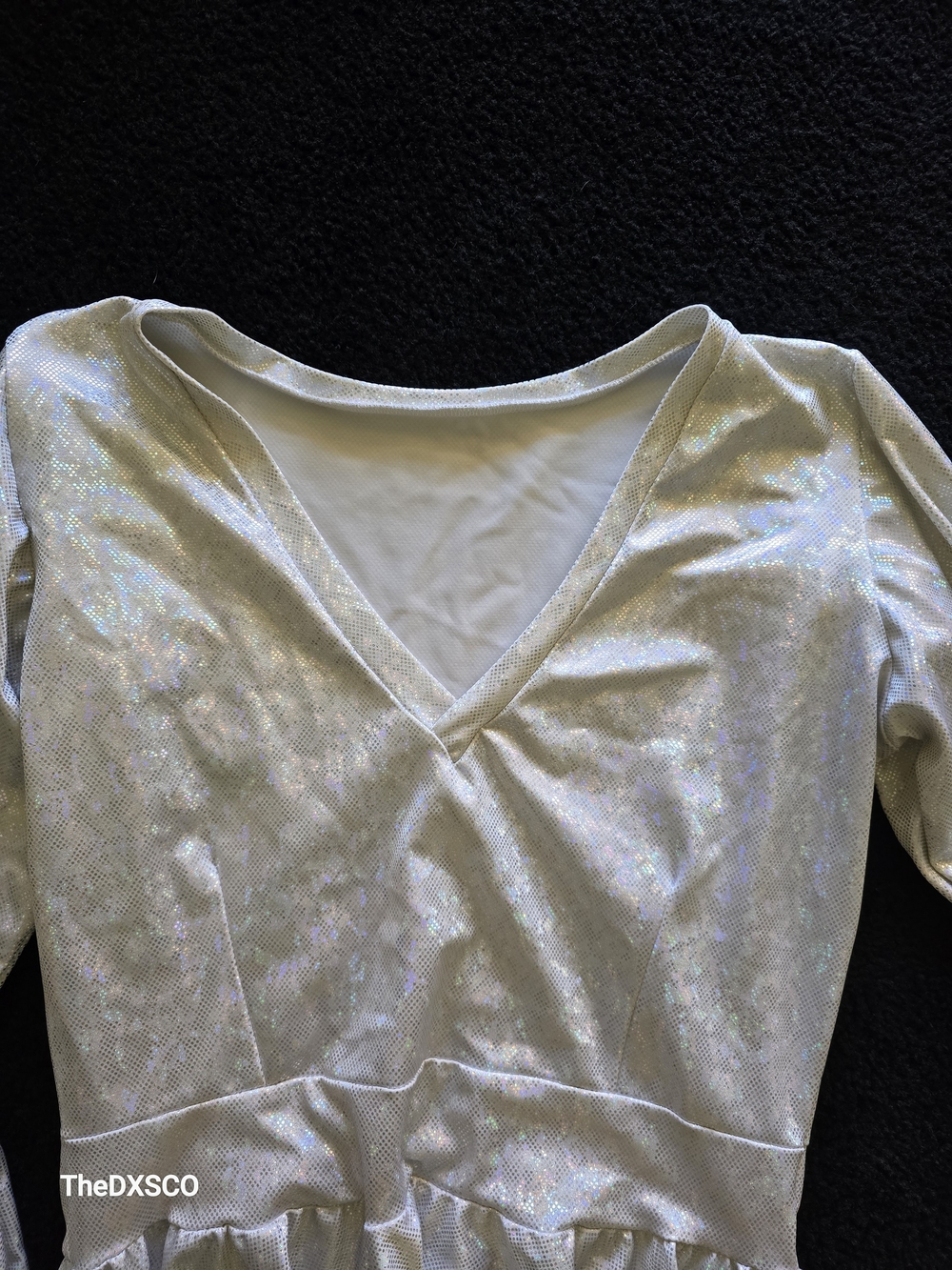 Iheartraves Ivory Iridescent Holographic High-Low Bell Sleeve Dress - Picture 3 of 4